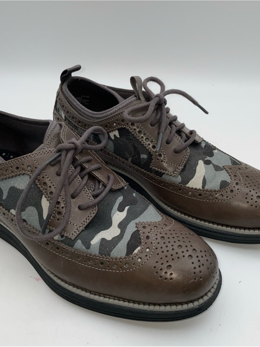 Cole Haan‎ Brown Leather & Gray Camo Men's Wingtip Oxfords 10th Anniversary